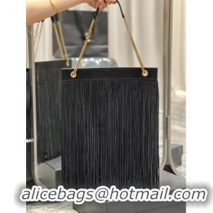 Good Looking SAINT LAURENT MEDIUM CHAIN BAG IN LIGHT SUEDE WITH FRINGES 633752 BLACK