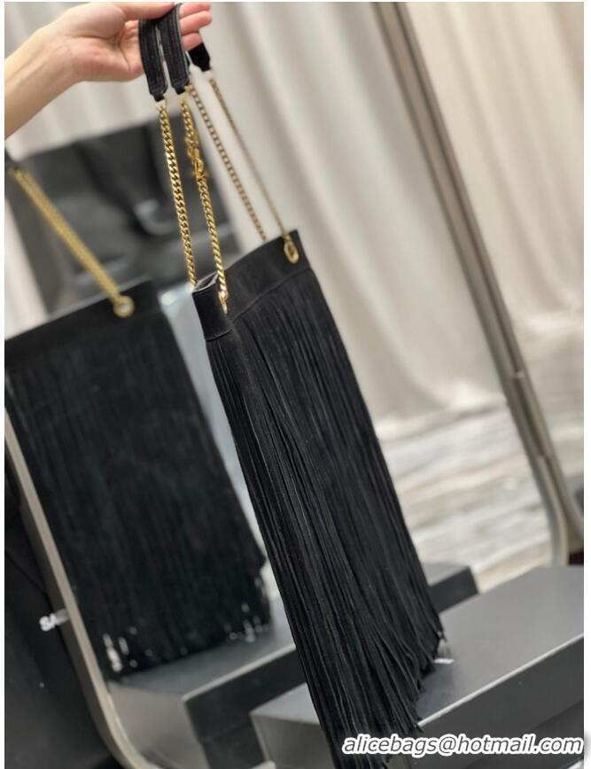 Good Looking SAINT LAURENT MEDIUM CHAIN BAG IN LIGHT SUEDE WITH FRINGES 633752 BLACK