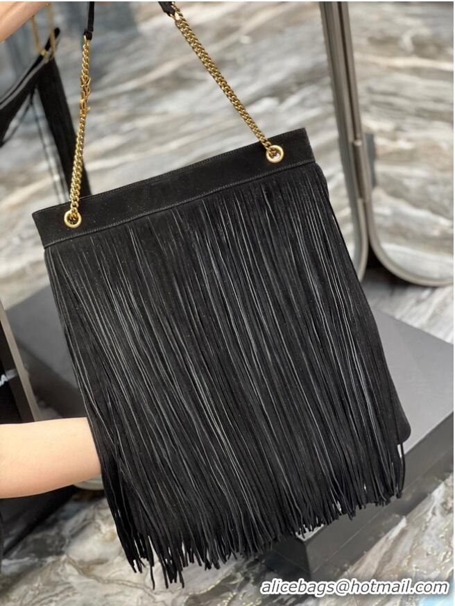 Good Looking SAINT LAURENT MEDIUM CHAIN BAG IN LIGHT SUEDE WITH FRINGES 633752 BLACK