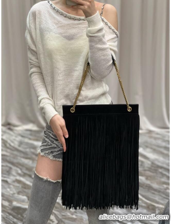 Good Looking SAINT LAURENT MEDIUM CHAIN BAG IN LIGHT SUEDE WITH FRINGES 633752 BLACK