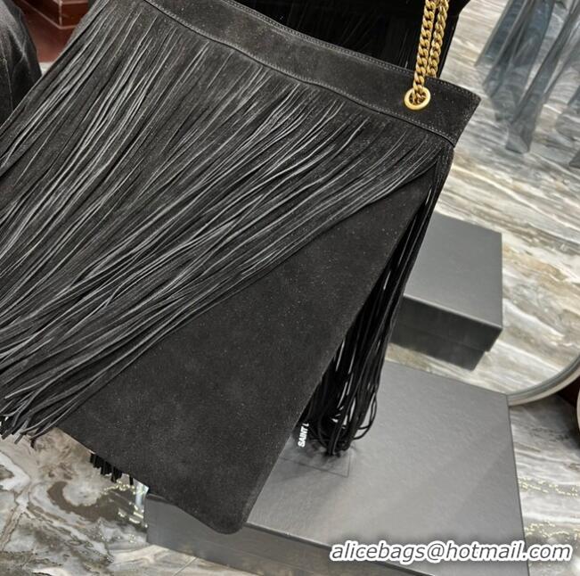 Good Looking SAINT LAURENT MEDIUM CHAIN BAG IN LIGHT SUEDE WITH FRINGES 633752 BLACK