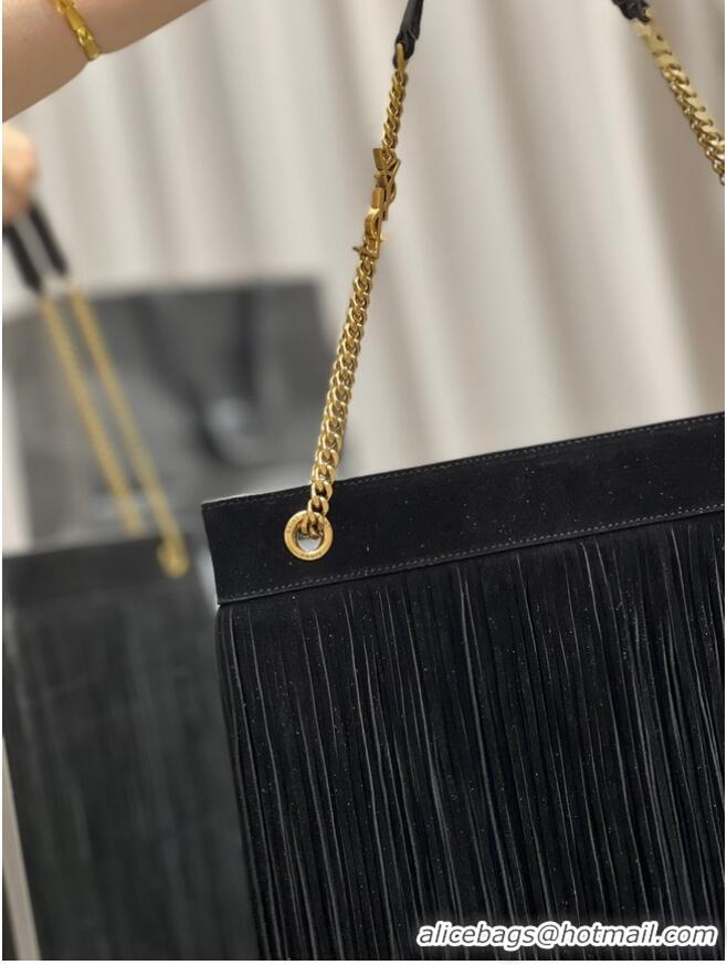 Good Looking SAINT LAURENT MEDIUM CHAIN BAG IN LIGHT SUEDE WITH FRINGES 633752 BLACK