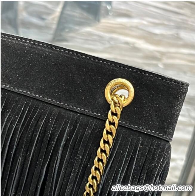 Good Looking SAINT LAURENT MEDIUM CHAIN BAG IN LIGHT SUEDE WITH FRINGES 633752 BLACK