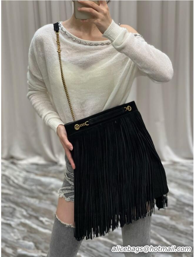 Good Looking SAINT LAURENT MEDIUM CHAIN BAG IN LIGHT SUEDE WITH FRINGES 633752 BLACK