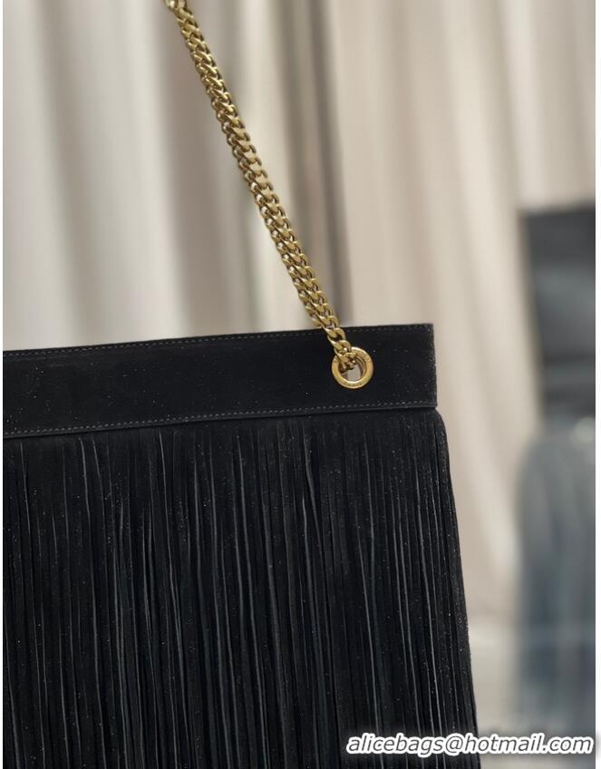 Good Looking SAINT LAURENT MEDIUM CHAIN BAG IN LIGHT SUEDE WITH FRINGES 633752 BLACK