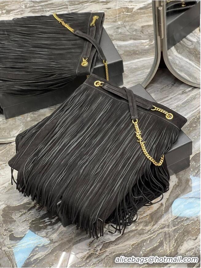 Good Looking SAINT LAURENT MEDIUM CHAIN BAG IN LIGHT SUEDE WITH FRINGES 633752 BLACK