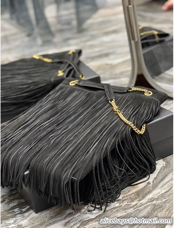 Good Looking SAINT LAURENT MEDIUM CHAIN BAG IN LIGHT SUEDE WITH FRINGES 633752 BLACK