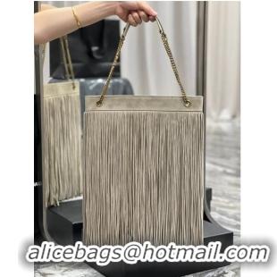 Inexpensive SAINT LAURENT MEDIUM CHAIN BAG IN LIGHT SUEDE WITH FRINGES 633752 BEIGE