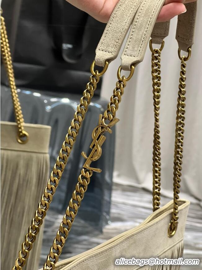 Inexpensive SAINT LAURENT MEDIUM CHAIN BAG IN LIGHT SUEDE WITH FRINGES 633752 BEIGE