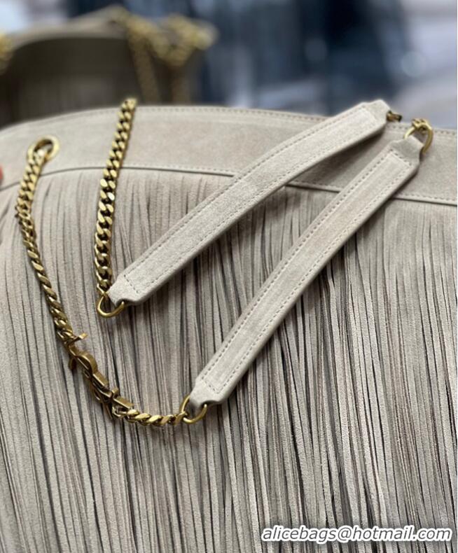 Inexpensive SAINT LAURENT MEDIUM CHAIN BAG IN LIGHT SUEDE WITH FRINGES 633752 BEIGE