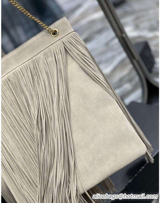 Inexpensive SAINT LAURENT MEDIUM CHAIN BAG IN LIGHT SUEDE WITH FRINGES 633752 BEIGE