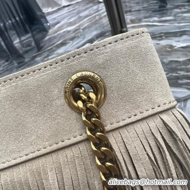 Inexpensive SAINT LAURENT MEDIUM CHAIN BAG IN LIGHT SUEDE WITH FRINGES 633752 BEIGE