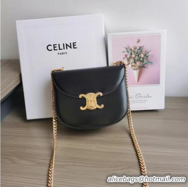 Top Quality Celine TEEN CHAIN BESACE TRIOMPHE IN SHINY CALFSKIN 110973 BLACK