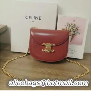 Good Quality Celine TEEN CHAIN BESACE TRIOMPHE IN SHINY CALFSKIN 110973 CARMIN