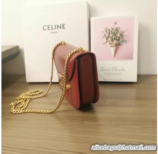 Good Quality Celine TEEN CHAIN BESACE TRIOMPHE IN SHINY CALFSKIN 110973 CARMIN