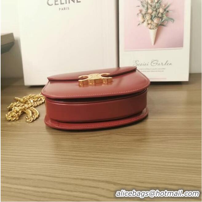 Good Quality Celine TEEN CHAIN BESACE TRIOMPHE IN SHINY CALFSKIN 110973 CARMIN