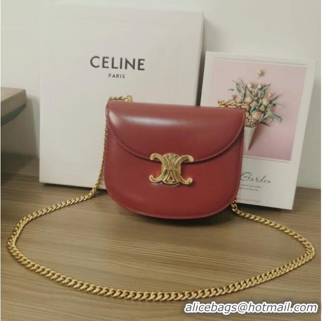 Good Quality Celine TEEN CHAIN BESACE TRIOMPHE IN SHINY CALFSKIN 110973 CARMIN