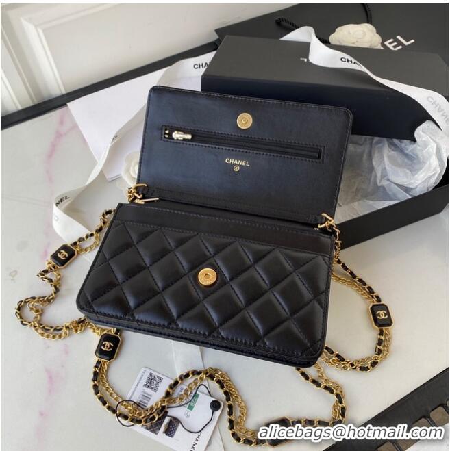 Reasonable Price CHANEL WALLET ON CHAIN Lambskin & Gold-Tone Metal AP2923 black