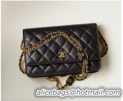 Reasonable Price CHANEL WALLET ON CHAIN Lambskin & Gold-Tone Metal AP2923 black