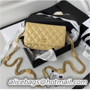 Top Quality CHANEL WALLET ON CHAIN Lambskin & Gold-Tone Metal AP2923 light yellow