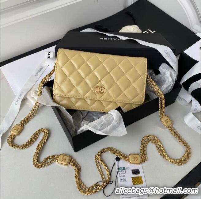 Top Quality CHANEL WALLET ON CHAIN Lambskin & Gold-Tone Metal AP2923 light yellow