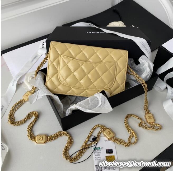 Top Quality CHANEL WALLET ON CHAIN Lambskin & Gold-Tone Metal AP2923 light yellow