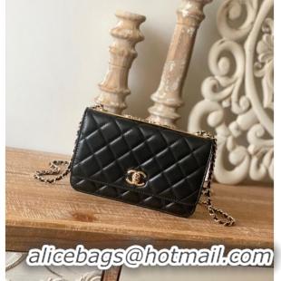 Fashion Grade CHANEL WALLET ON CHAIN Lambskin & Gold-Tone Metal 88632 black