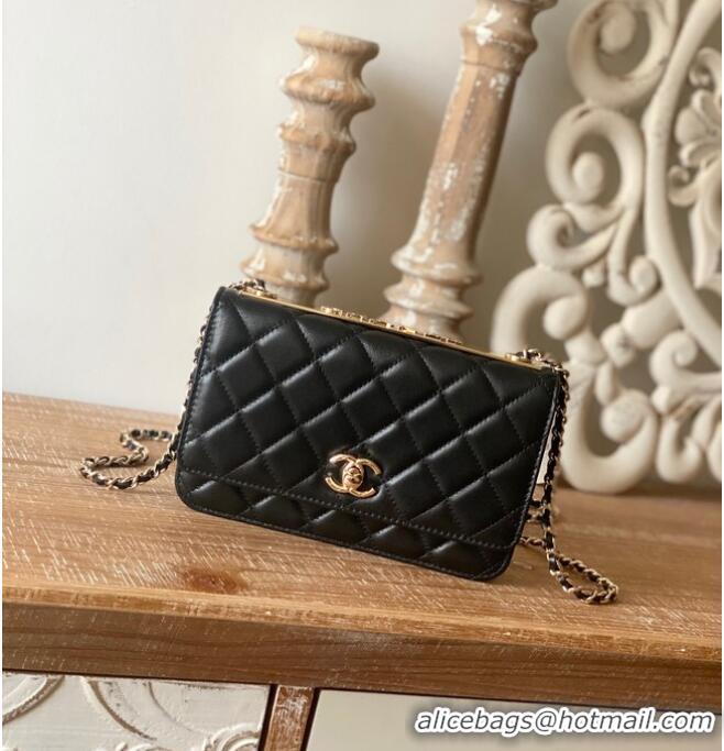 Fashion Grade CHANEL WALLET ON CHAIN Lambskin & Gold-Tone Metal 88632 black