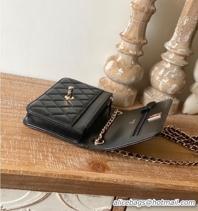 Fashion Grade CHANEL WALLET ON CHAIN Lambskin & Gold-Tone Metal 88632 black