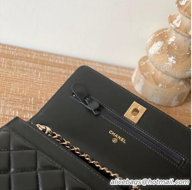 Fashion Grade CHANEL WALLET ON CHAIN Lambskin & Gold-Tone Metal 88632 black