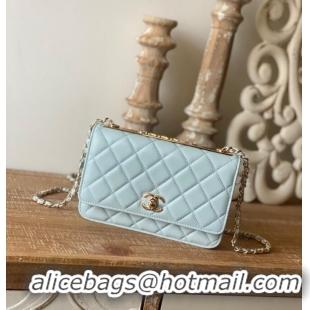 Top Quality CHANEL WALLET ON CHAIN Lambskin & Gold-Tone Metal 88632 light blue