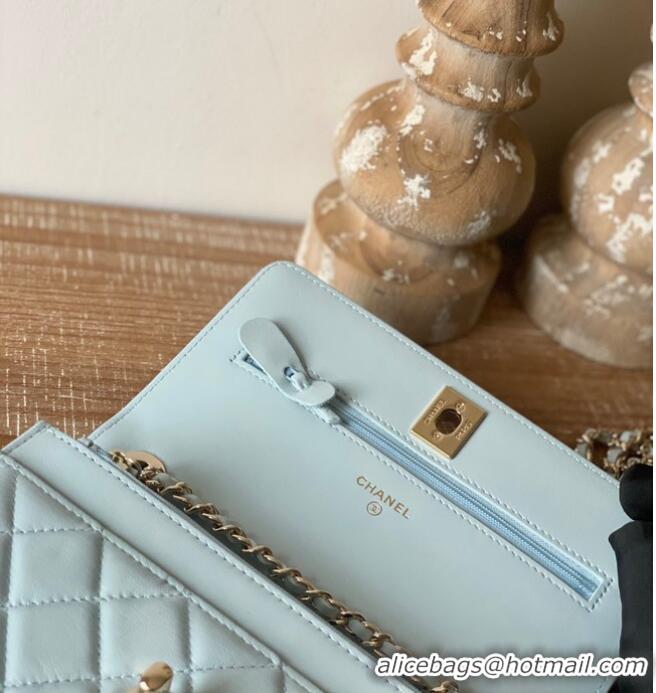 Top Quality CHANEL WALLET ON CHAIN Lambskin & Gold-Tone Metal 88632 light blue