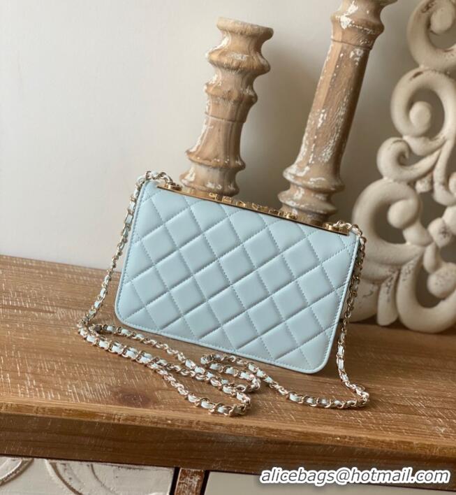 Top Quality CHANEL WALLET ON CHAIN Lambskin & Gold-Tone Metal 88632 light blue