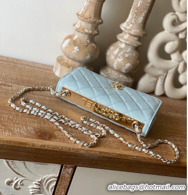 Top Quality CHANEL WALLET ON CHAIN Lambskin & Gold-Tone Metal 88632 light blue