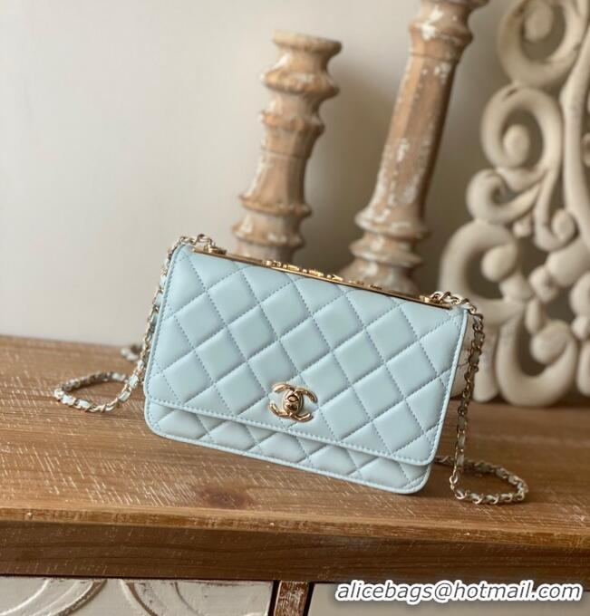 Top Quality CHANEL WALLET ON CHAIN Lambskin & Gold-Tone Metal 88632 light blue