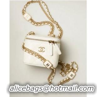 Well Crafted CHANEL SMALL VANITY WITH CHAIN Lambskin & Gold-Tone Metal AP2931 White