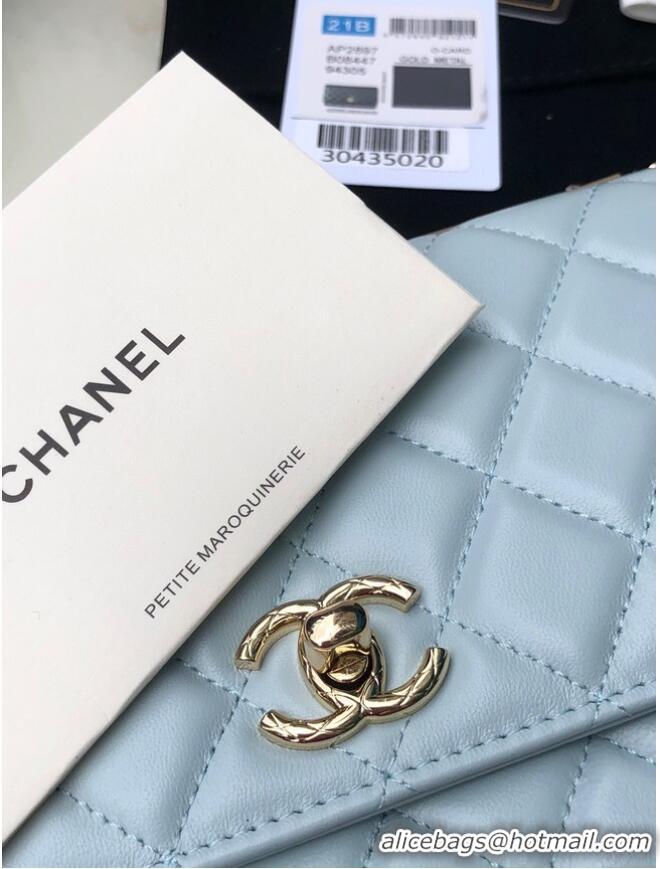 Top Quality CHANEL WALLET ON CHAIN Lambskin & light Gold-Tone Metal 80892 light blue