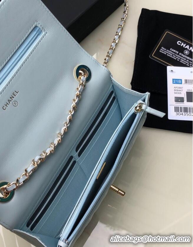 Top Quality CHANEL WALLET ON CHAIN Lambskin & light Gold-Tone Metal 80892 light blue