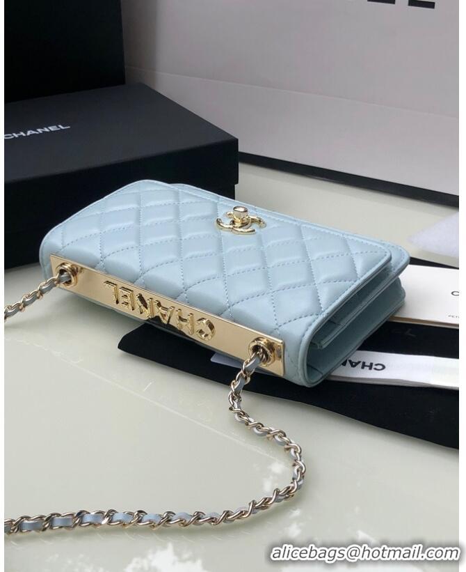 Top Quality CHANEL WALLET ON CHAIN Lambskin & light Gold-Tone Metal 80892 light blue