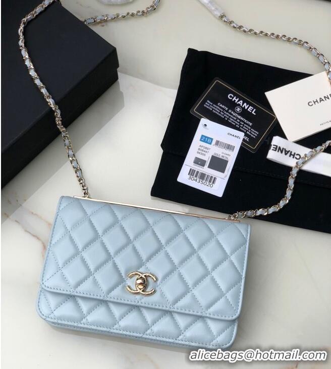 Top Quality CHANEL WALLET ON CHAIN Lambskin & light Gold-Tone Metal 80892 light blue