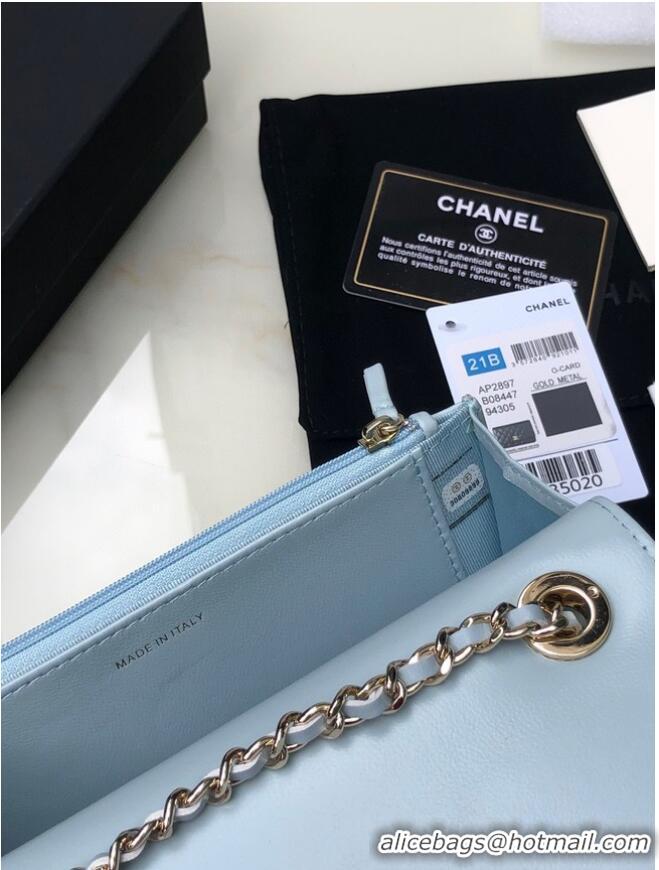 Top Quality CHANEL WALLET ON CHAIN Lambskin & light Gold-Tone Metal 80892 light blue