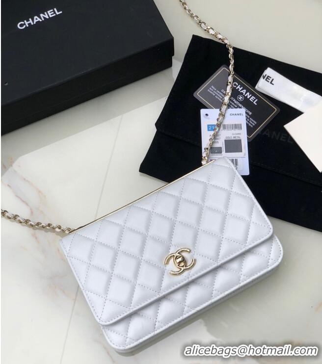 Most Popular CHANEL WALLET ON CHAIN Lambskin & light Gold-Tone Metal 80892 white