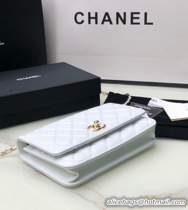 Most Popular CHANEL WALLET ON CHAIN Lambskin & light Gold-Tone Metal 80892 white