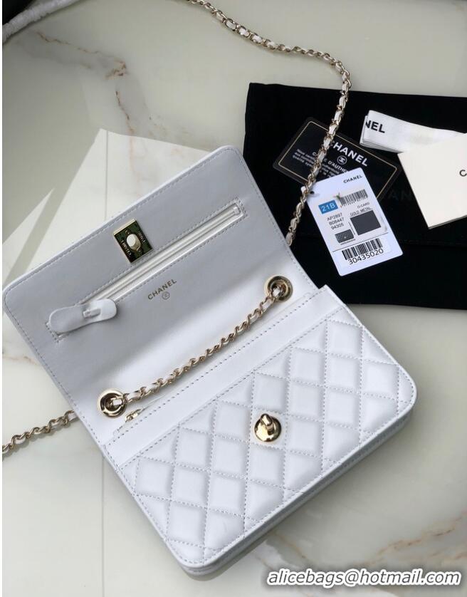 Most Popular CHANEL WALLET ON CHAIN Lambskin & light Gold-Tone Metal 80892 white