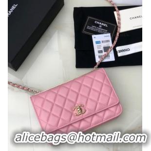 Good Taste CHANEL WALLET ON CHAIN Lambskin & light Gold-Tone Metal 80892 pink