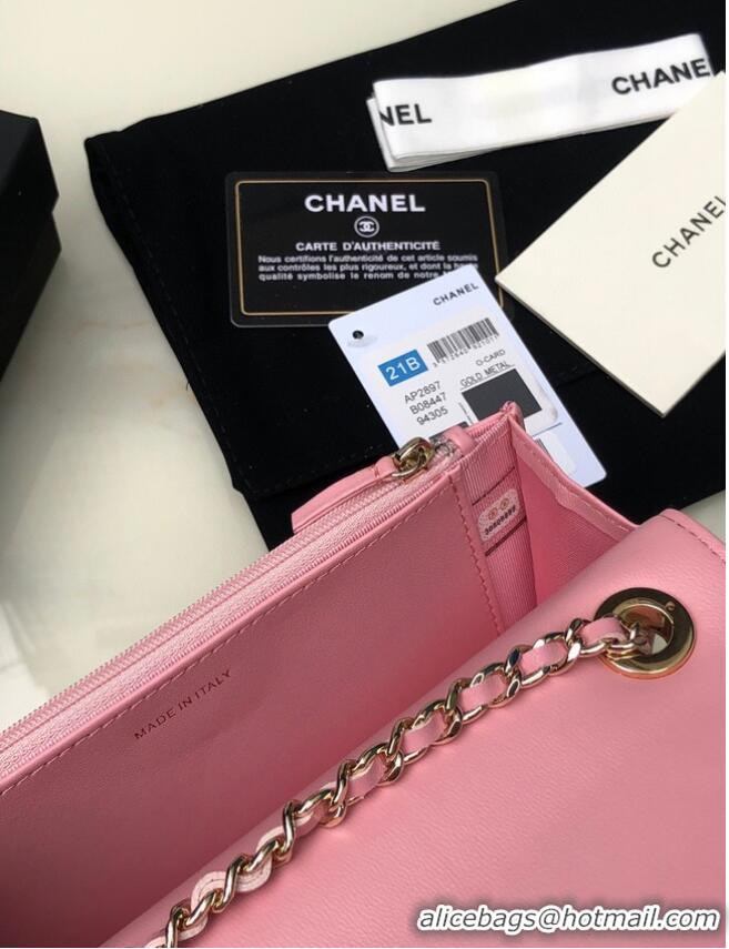 Good Taste CHANEL WALLET ON CHAIN Lambskin & light Gold-Tone Metal 80892 pink