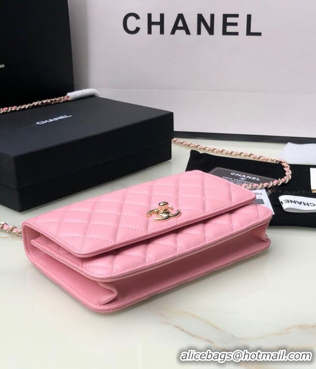 Good Taste CHANEL WALLET ON CHAIN Lambskin & light Gold-Tone Metal 80892 pink