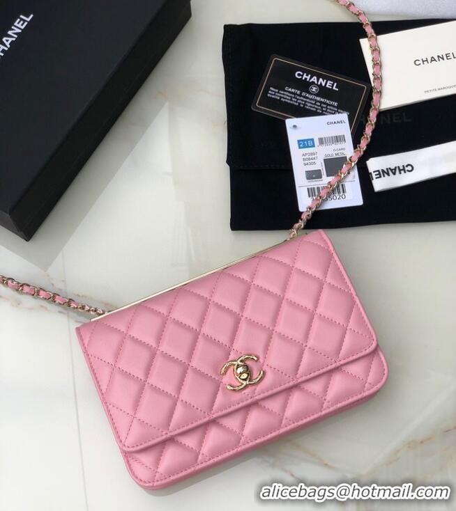 Good Taste CHANEL WALLET ON CHAIN Lambskin & light Gold-Tone Metal 80892 pink