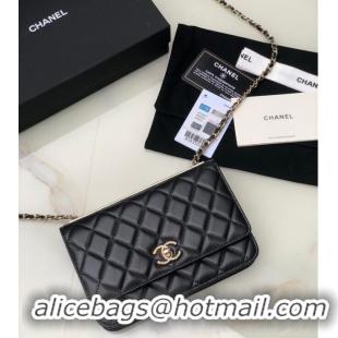 Reasonable Price CHANEL WALLET ON CHAIN Lambskin & light Gold-Tone Metal 80892 black