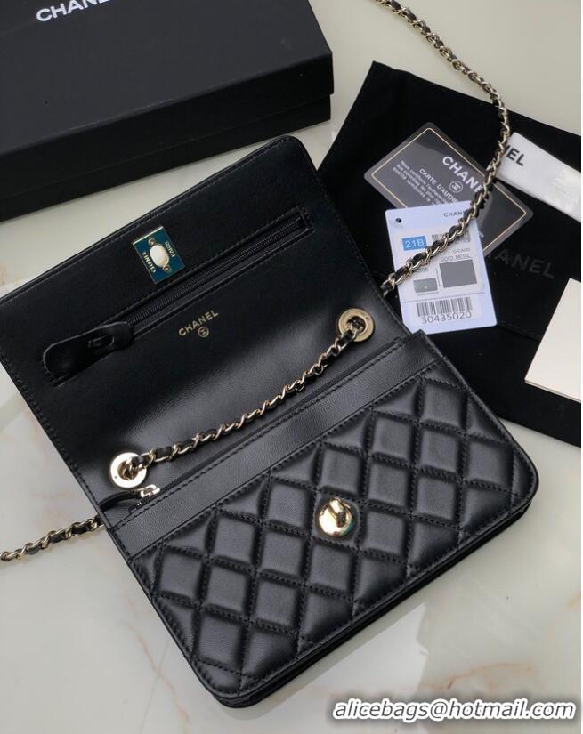 Reasonable Price CHANEL WALLET ON CHAIN Lambskin & light Gold-Tone Metal 80892 black